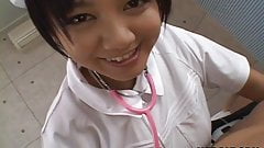 Asian nurse is sucking and titty fucking the cock