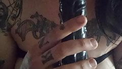 BIG TATTOOED TITS AND A BIG 30 CM DILDO IN MY MOUTH