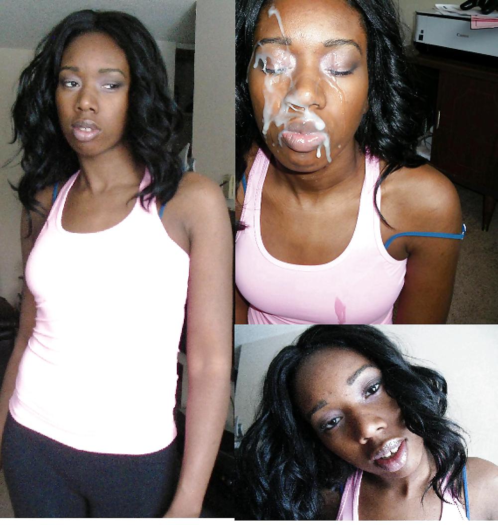 Beautiful ebony with cum on her face and body 28